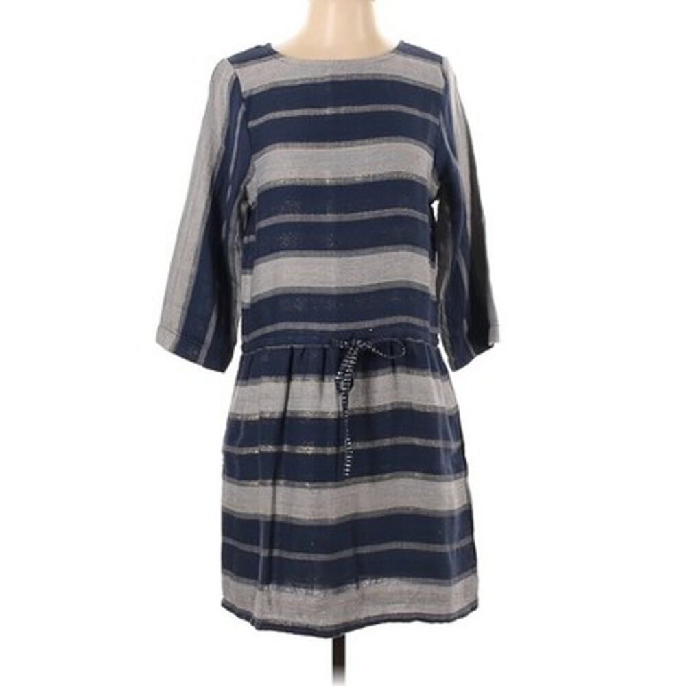 Ace & Jig Lake Dress Kyoto Navy Blue Gray Stripe Gauze Drawstring Mini Small New